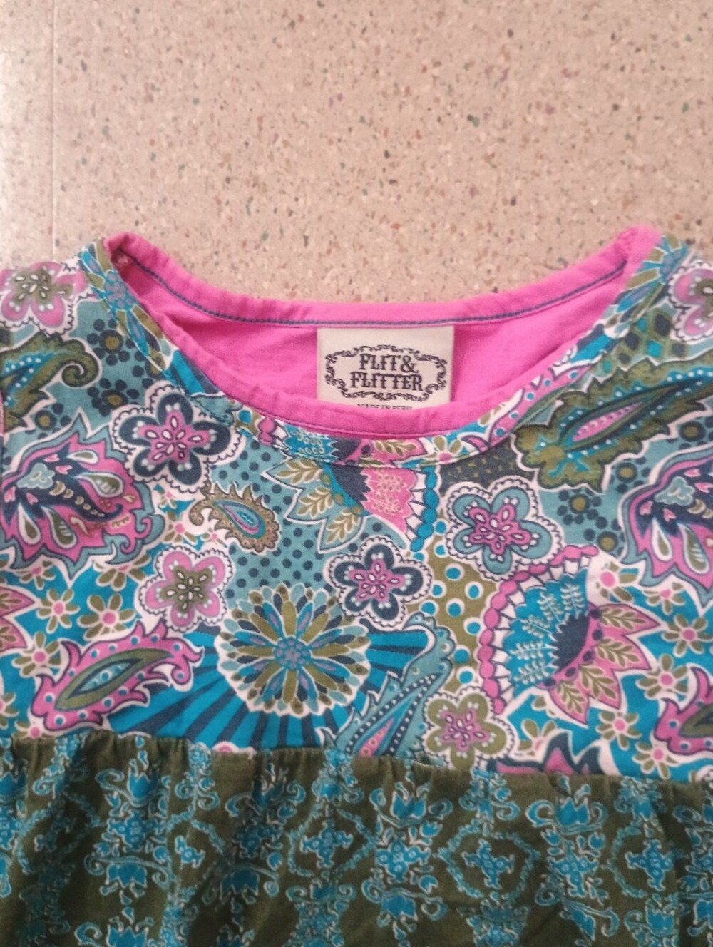 Flit & Flitter Girl Long Sleeve Pink Teal Paisley Floral boho Colorful Tunic Top - Picture 6 of 11